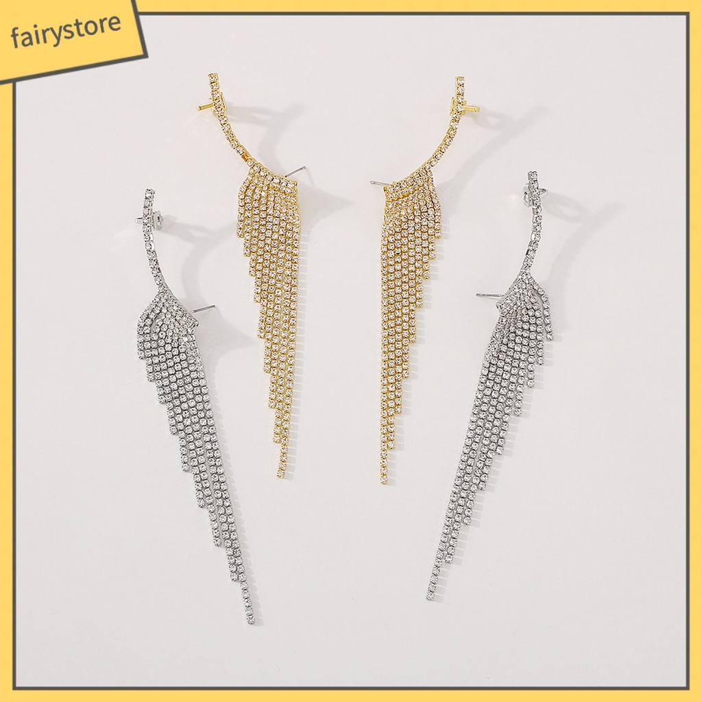 1 Đôi Bông Tai Dáng Dài Đính Đá Lấp Lánh Thời Trang Dự Tiệc