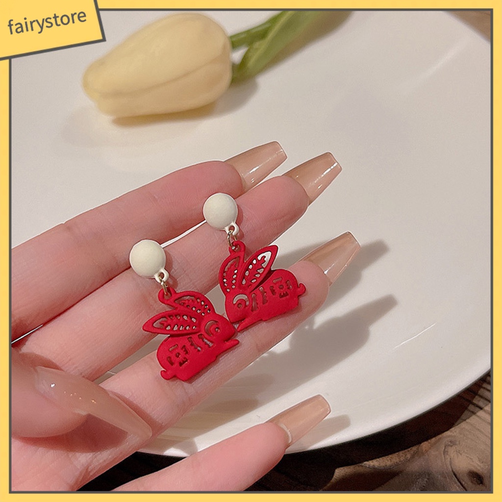 1 Đôi Bông Tai Hình Thỏ Trung Hoa Đính Ngọc Trai Giả Lãng Mạn Phong Cách Vintage