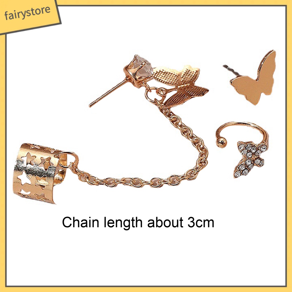 Bông Tai Dạng Xích Hình Bướm Đính Đá Trang Trí Dành Cho Nữ