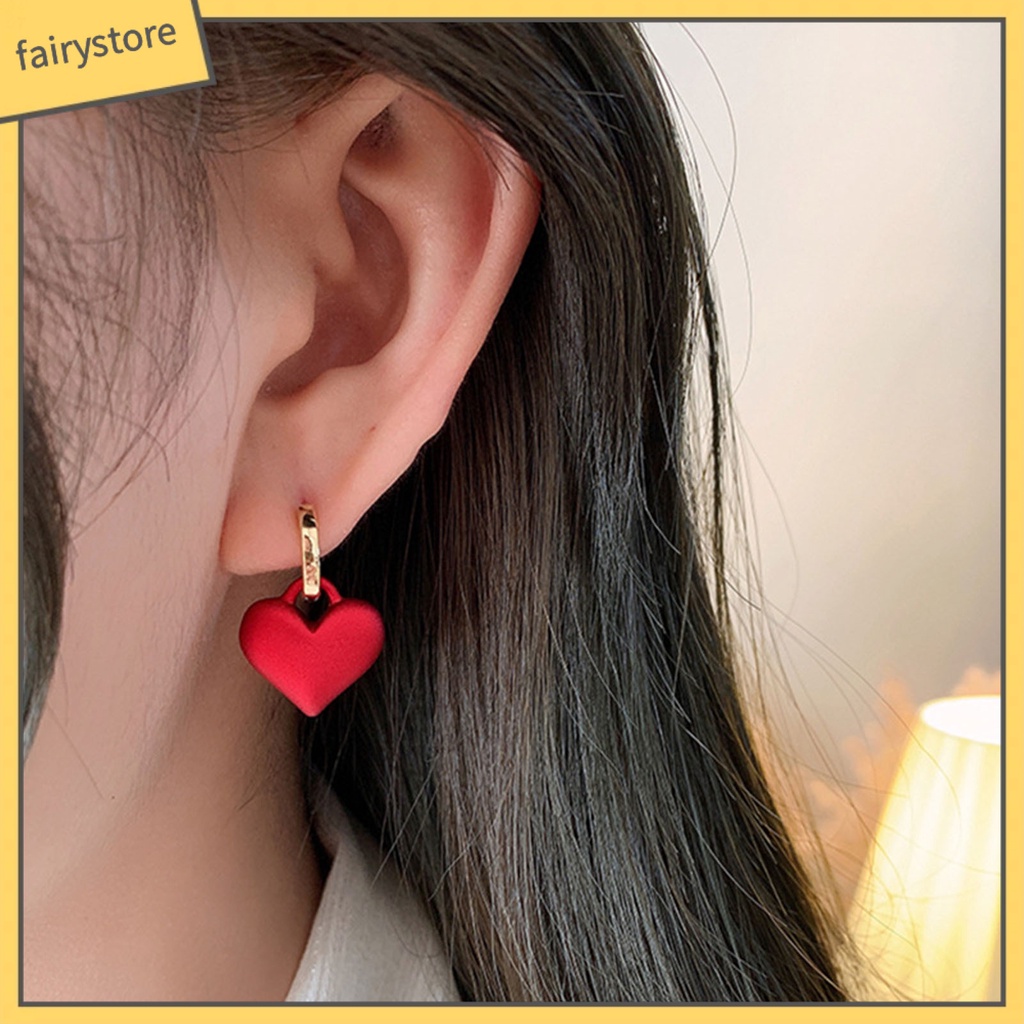 1 Đôi Bông Tai Hợp Kim Hình Trái Tim Đỏ Sang Trọng