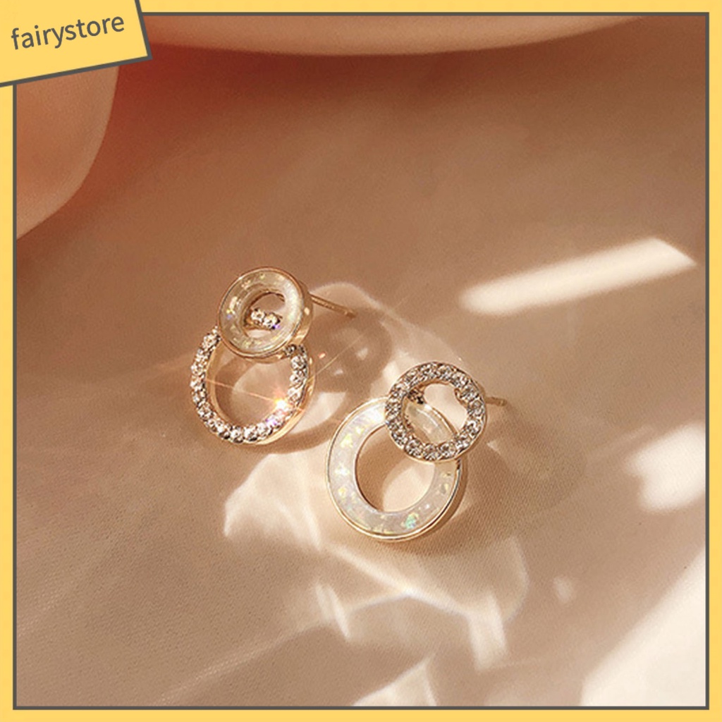 1 Đôi Bông Tai Tròn Đính Đá Thời Trang Dành Cho Nữ