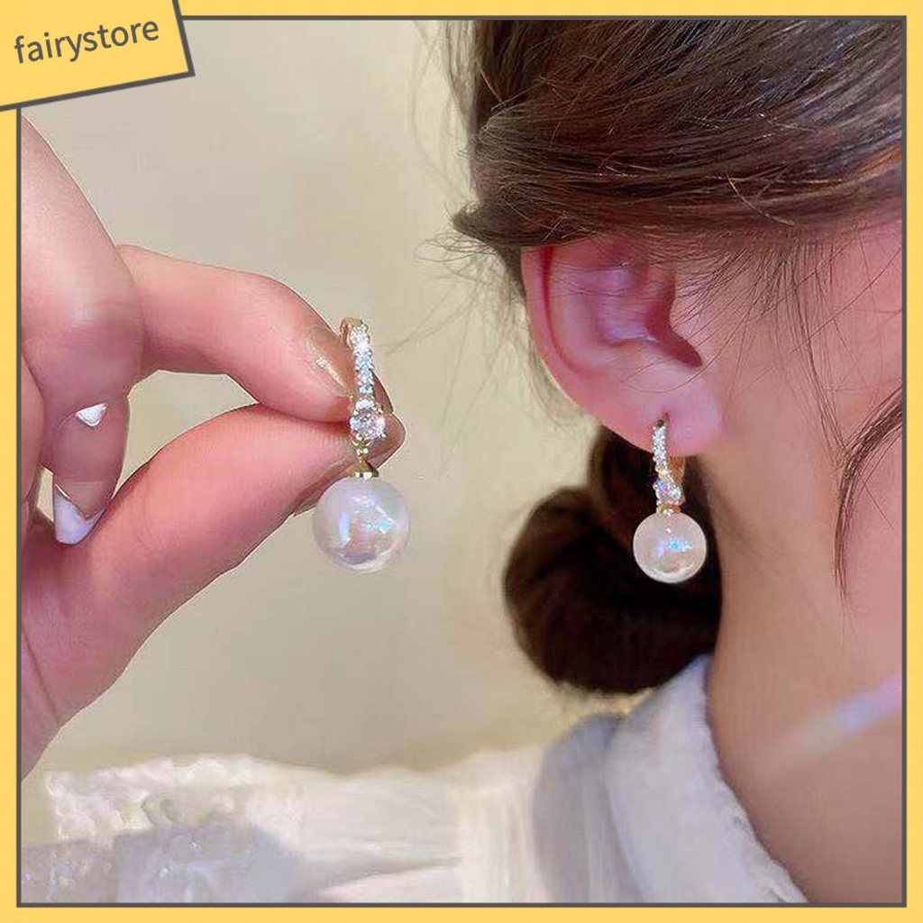 1 Đôi Bông Tai Hình Trái Tim Đính Ngọc Trai Giả Lấp Lánh