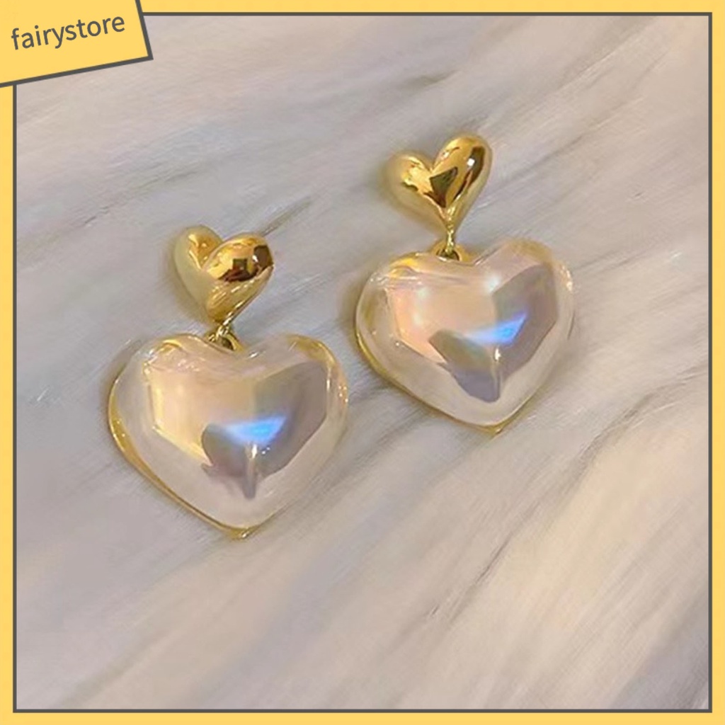 1 Đôi Bông Tai Hình Trái Tim Đính Ngọc Trai Giả Lấp Lánh