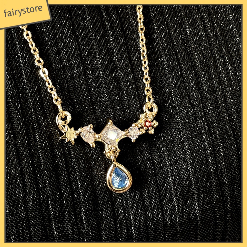 Vòng cổ / Bông Tai Đính Đá Zircon Hình Giọt Nước Màu Bạc / Xanh Dương Phong Cách Vintage Thời Trang Mùa Hè Cho Nữ