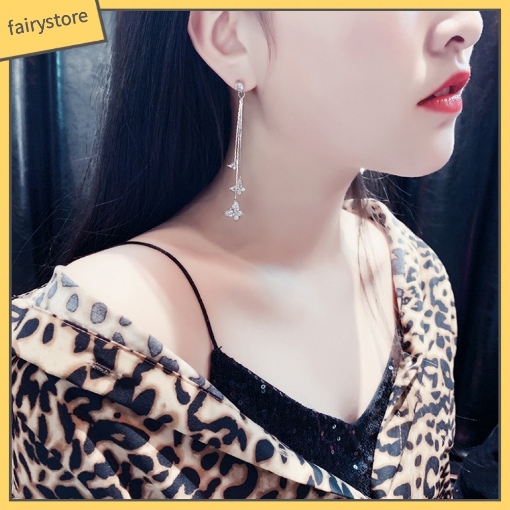 Bông Tai Dài Hình Bướm Đính Pha Lê Thời Trang Dành Cho Nữ