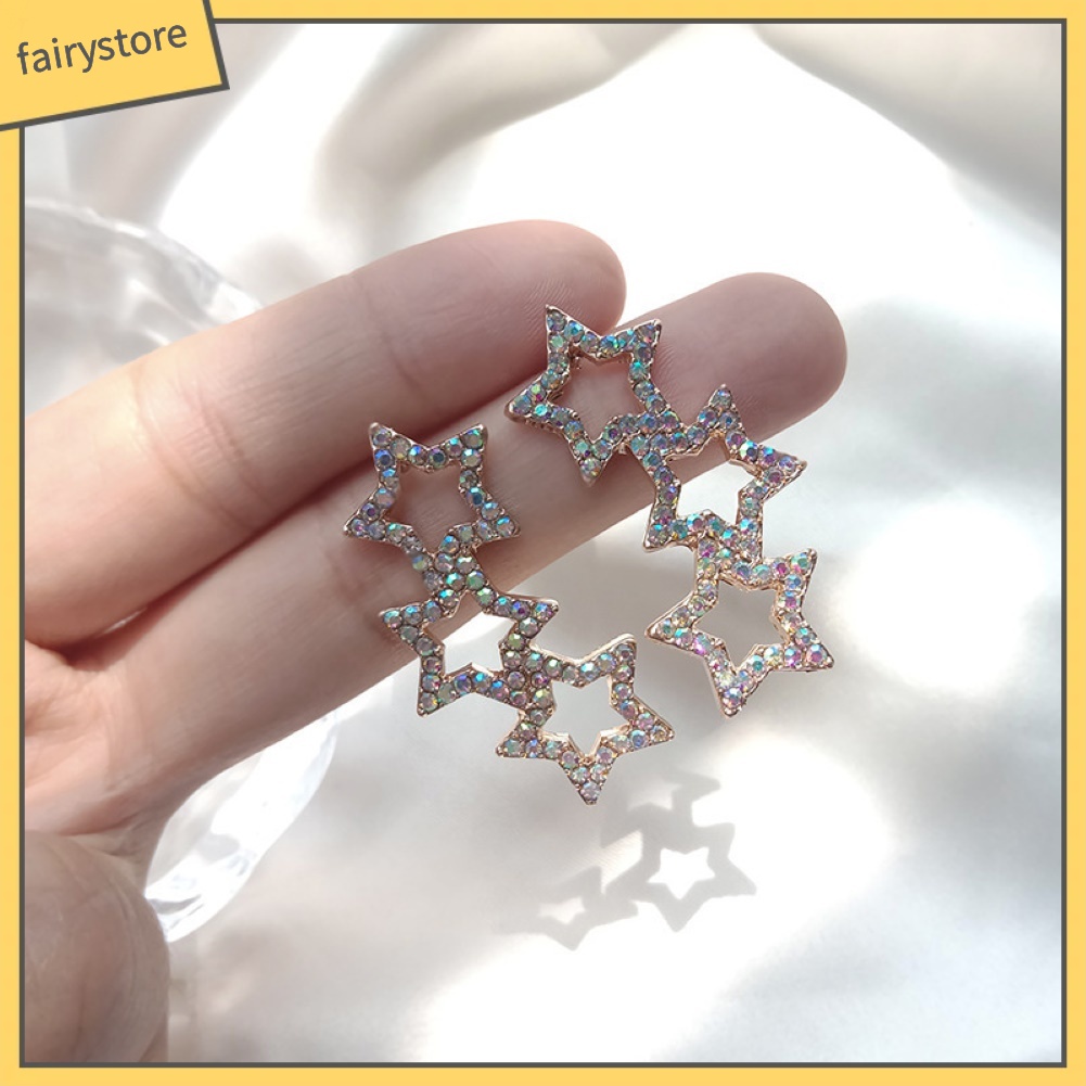 Khuyên Tai Hình Ngôi Sao Đính Đá Nhiều Màu Sắc Thời Trang