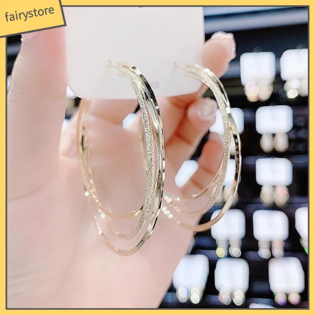 1 Đôi Bông Tai Hình Tròn Cỡ Lớn Nhiều Lớp Lấp Lánh Thời Trang Cho Nữ