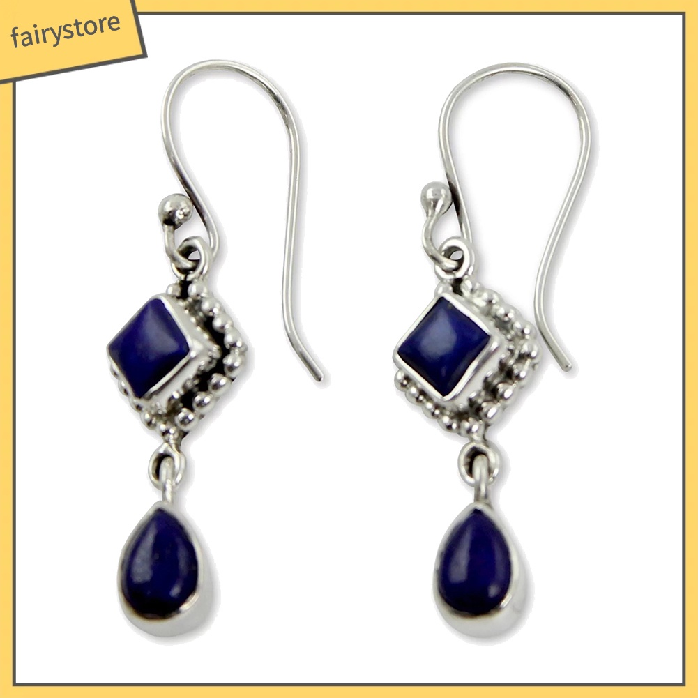 Khuyên Tai Móc Trang Sức Hình Quả Lê / Vuông Đính Đá Nhân Tạo Phong Cách Vintage