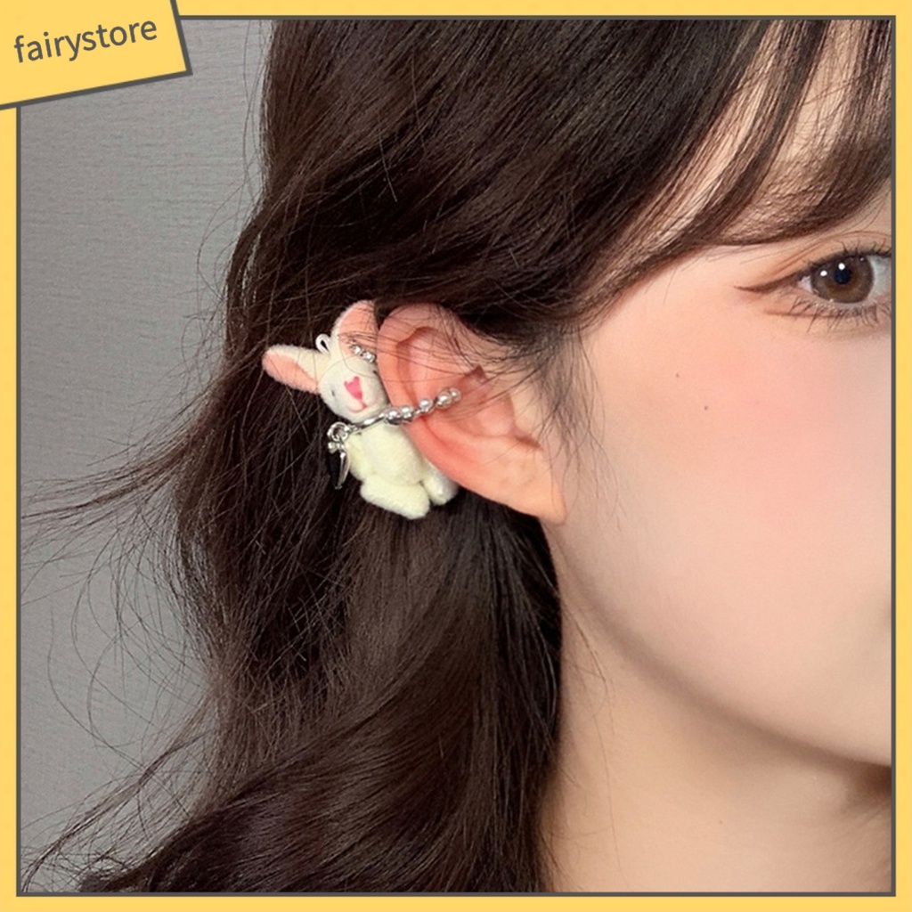 1 Chiếc Khuyên Tai Thỏ Trắng Handmade Bằng Lông Nhung Dễ Thương Bắt Mắt Thời Trang Cho Nữ