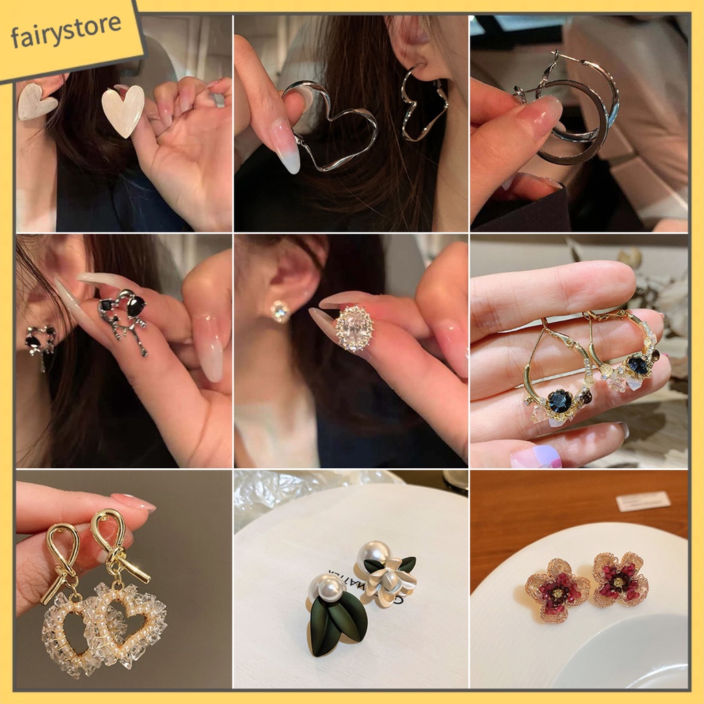 1 Đôi Bông Tai Hình Trái Tim Đính Ngọc Trai Nhân Tạo Phong Cách Hàn Quốc