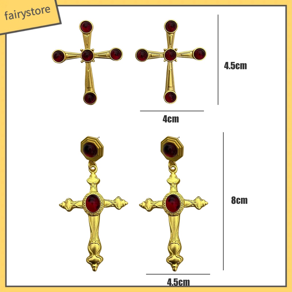 1 Đôi Bông Tai Hình Thánh Giá Bằng Thủy Tinh Màu Sang Trọng Phong Cách Trung Cổ Dành Cho Nữ