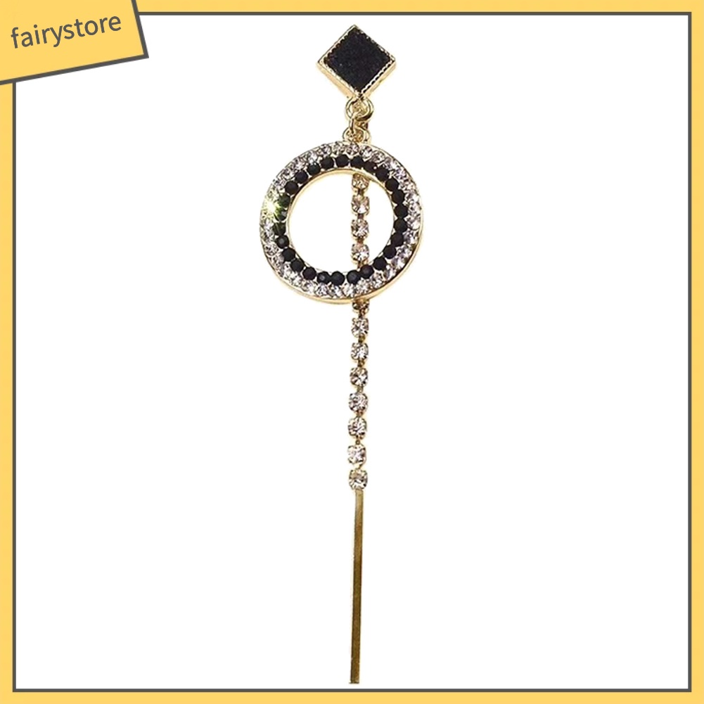 Bông Tai Dáng Dài Hình Tròn Rỗng Đính Đá Thời Trang