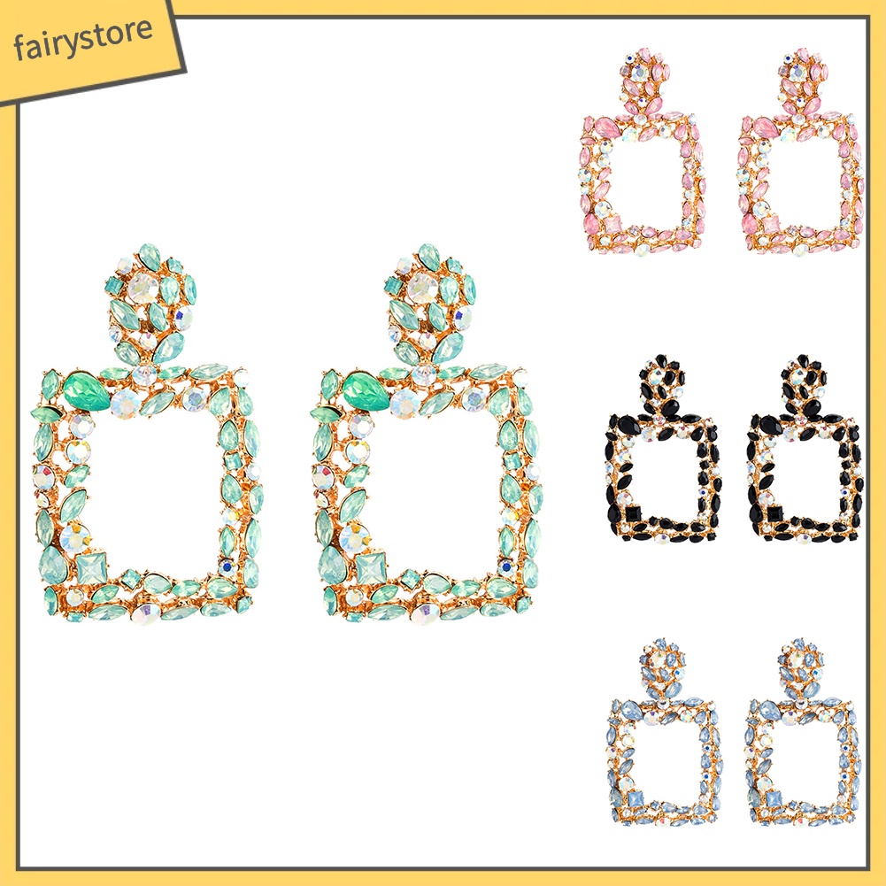 Bông Tai Dáng Dài Hình Vuông Đính Đá Phong Cách Boho Thời Trang Cho Nữ