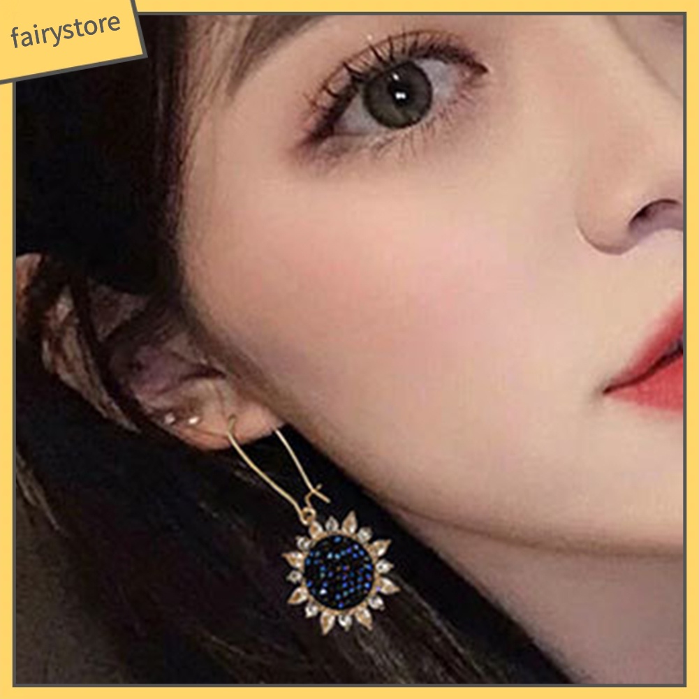 Bông Tai Hình Hoa Hướng Dương Đính Đá Zircon Sang Trọng Cho Nữ