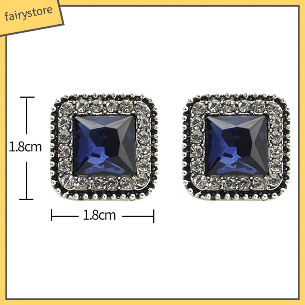 1 Cặp Bông Tai Hình Học Đính Đá Pha Lê Giả Hình Vuông Dành Cho Nữ