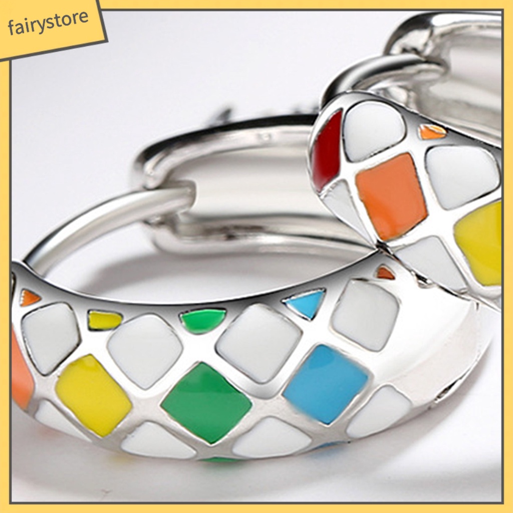 1 Đôi Bông Tai Tròn Họa Tiết Kẻ Ô Phong Cách Hàn Quốc Dành Cho Nữ