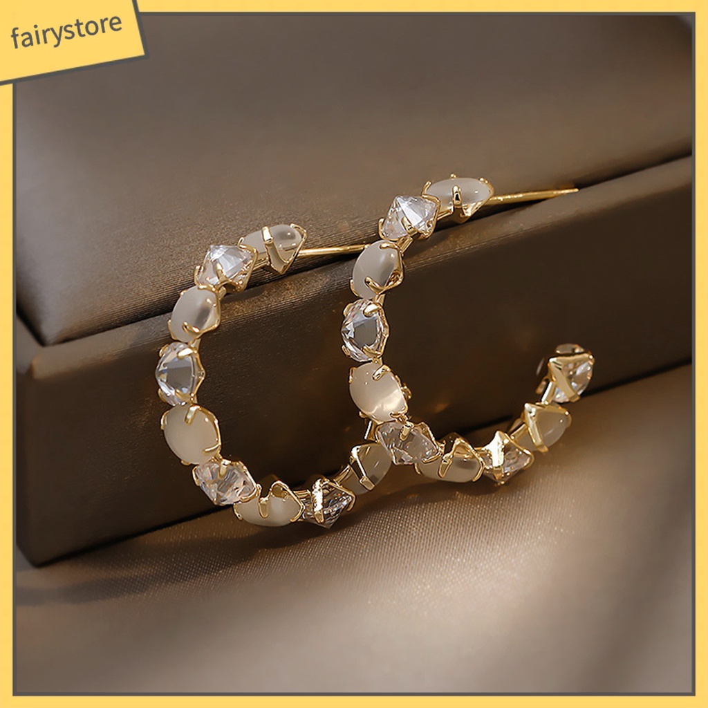 1 Đôi Bông Tai Tròn Đính Đá Zircon Thời Trang Hàn Quốc Dành Cho Nữ