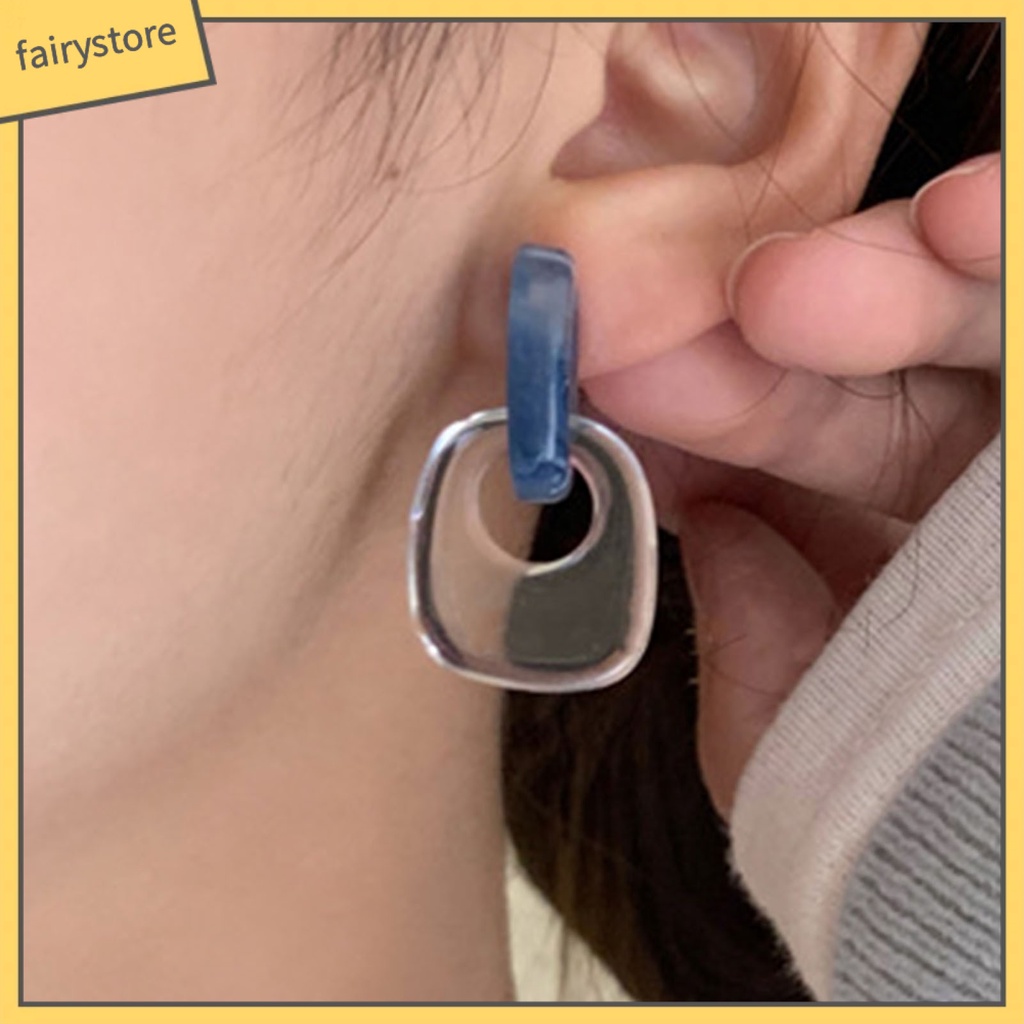 1 Đôi Bông Tai Hình Vuông Acrylic Màu Xanh Dương Tinh Tế