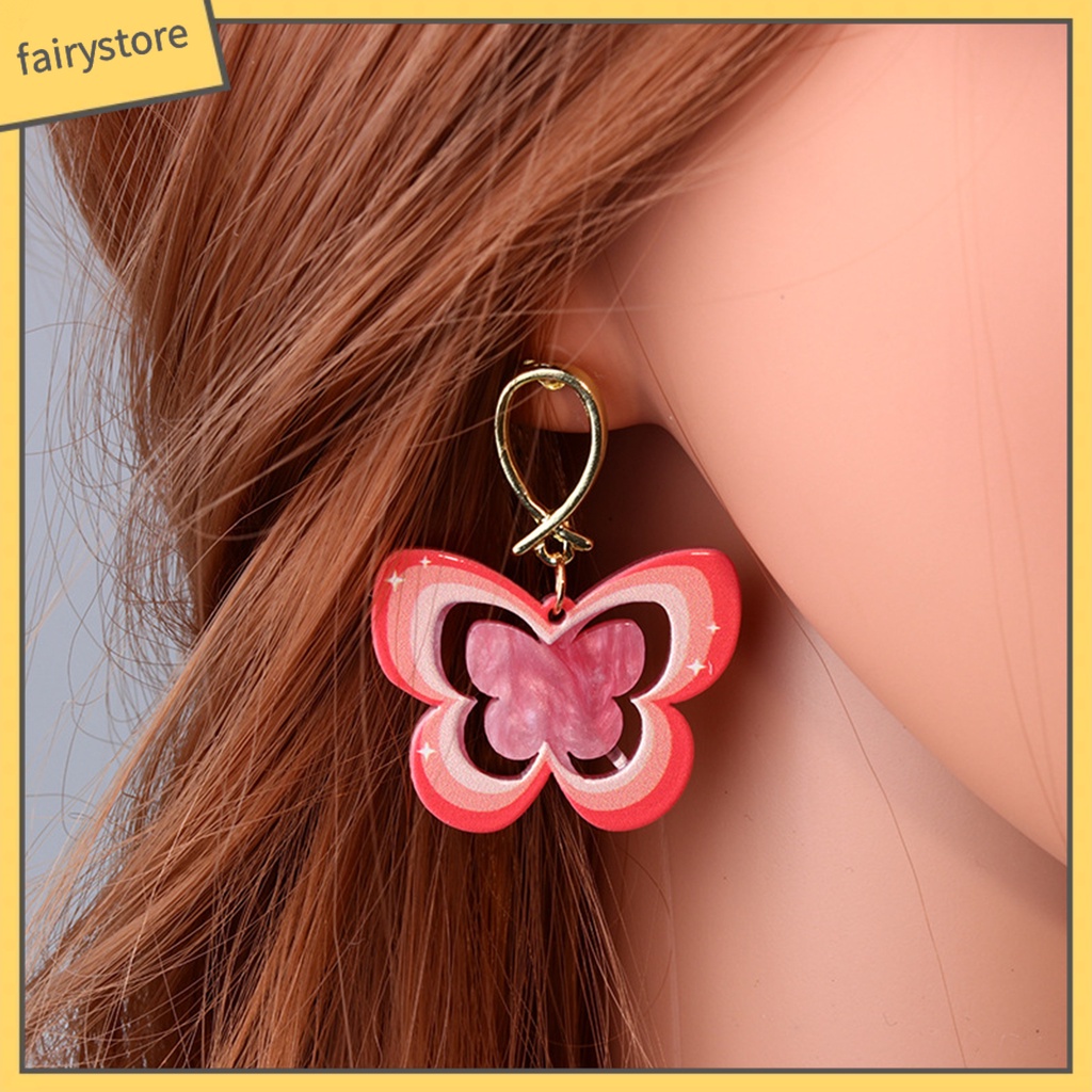 1 Đôi Bông Tai Hình Bướm Rỗng Nhiều Màu Phong Cách Vintage Dành Cho Nữ
