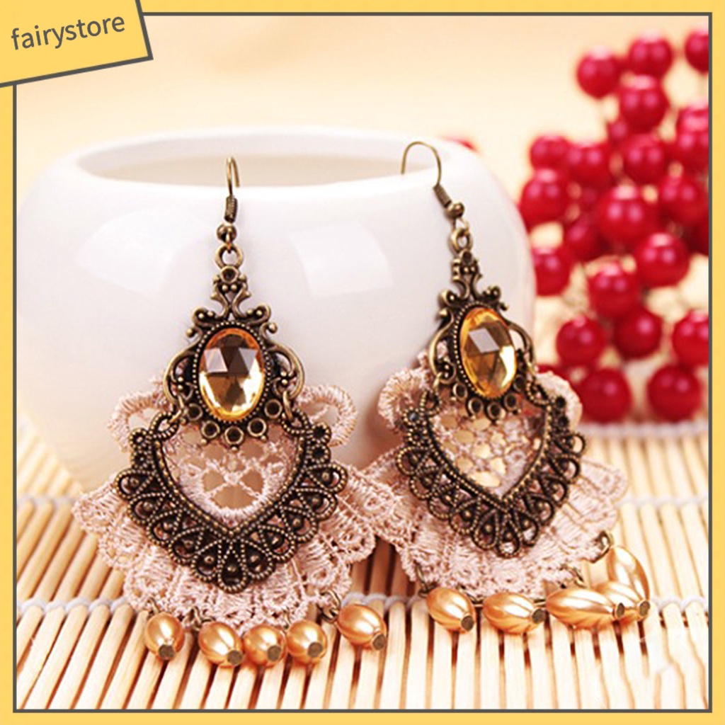 1 Đôi Bông Tai Ren Rỗng Đính Đá Tua Rua Phong Cách Halloween