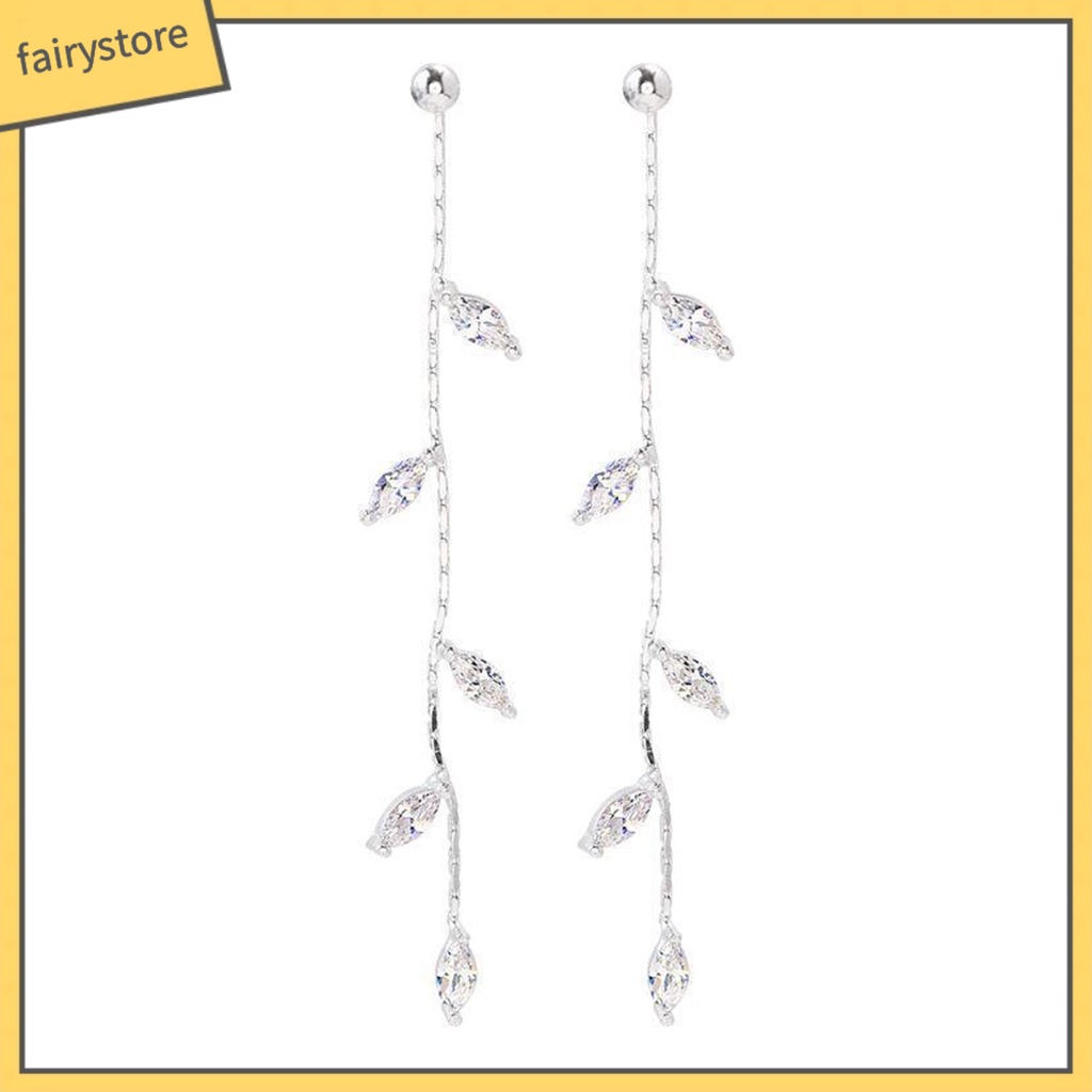 1 Đôi Bông Tai Hình Chiếc Lá Đính Đá Phối Tua Rua Phong Cách Hàn Quốc Dành Cho Nữ