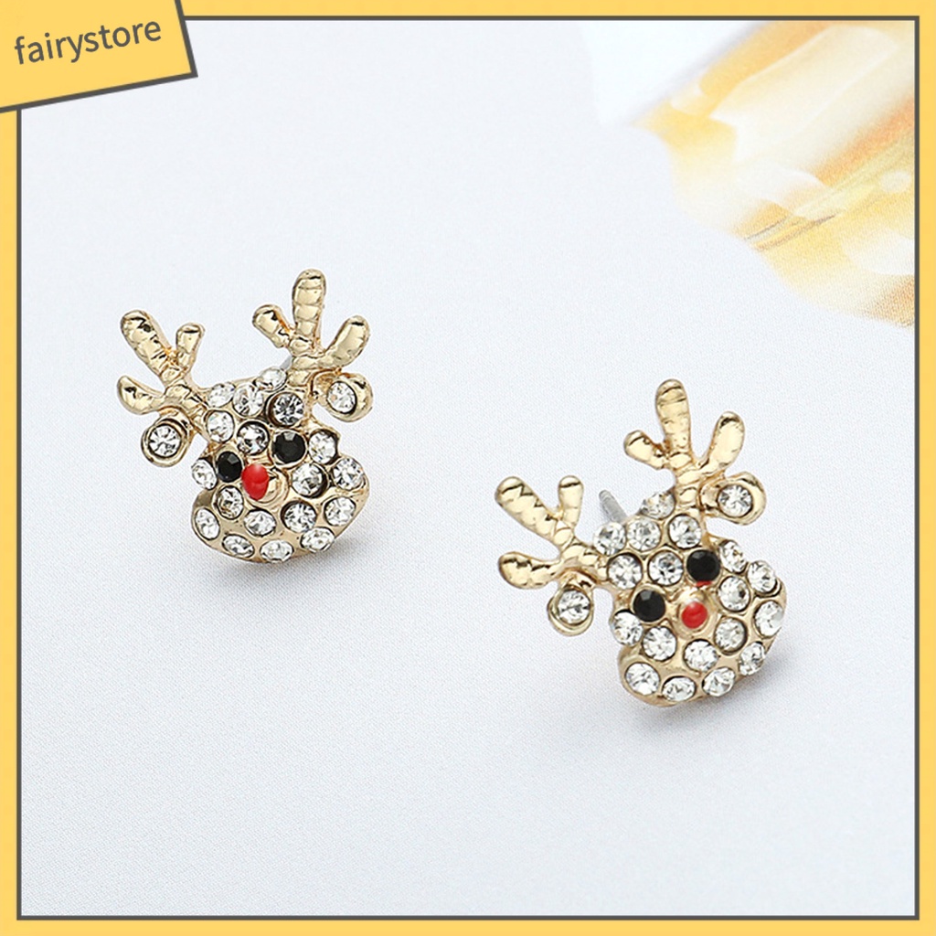 1 Đôi Bông Tai Hình Tuần Lộc Giáng Sinh Đính Đá Thời Trang Dành Cho Nữ