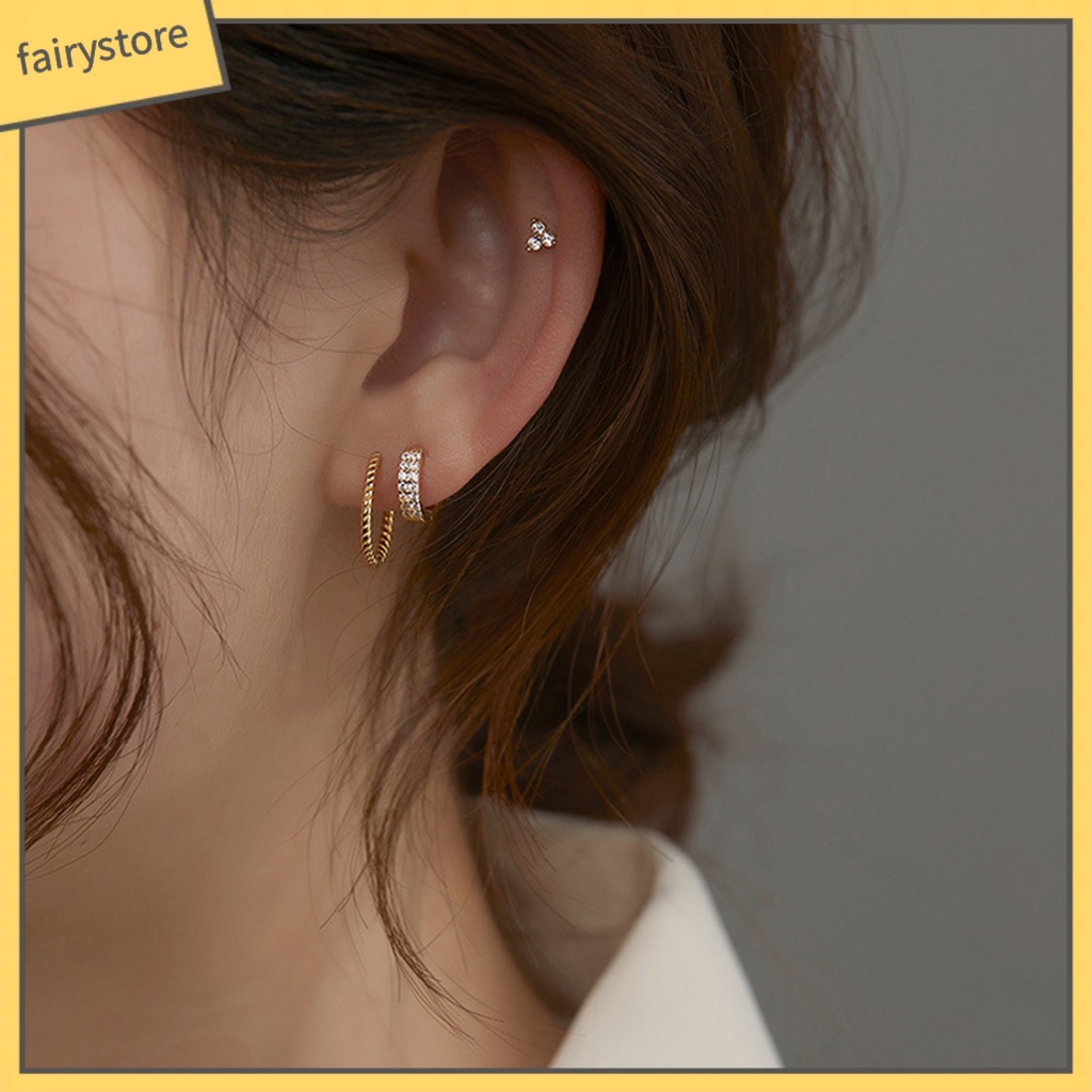 1 Đôi Bông Tai Tròn Đính Đá Zircon Dành Cho Cuộc Sống Hàng Ngày