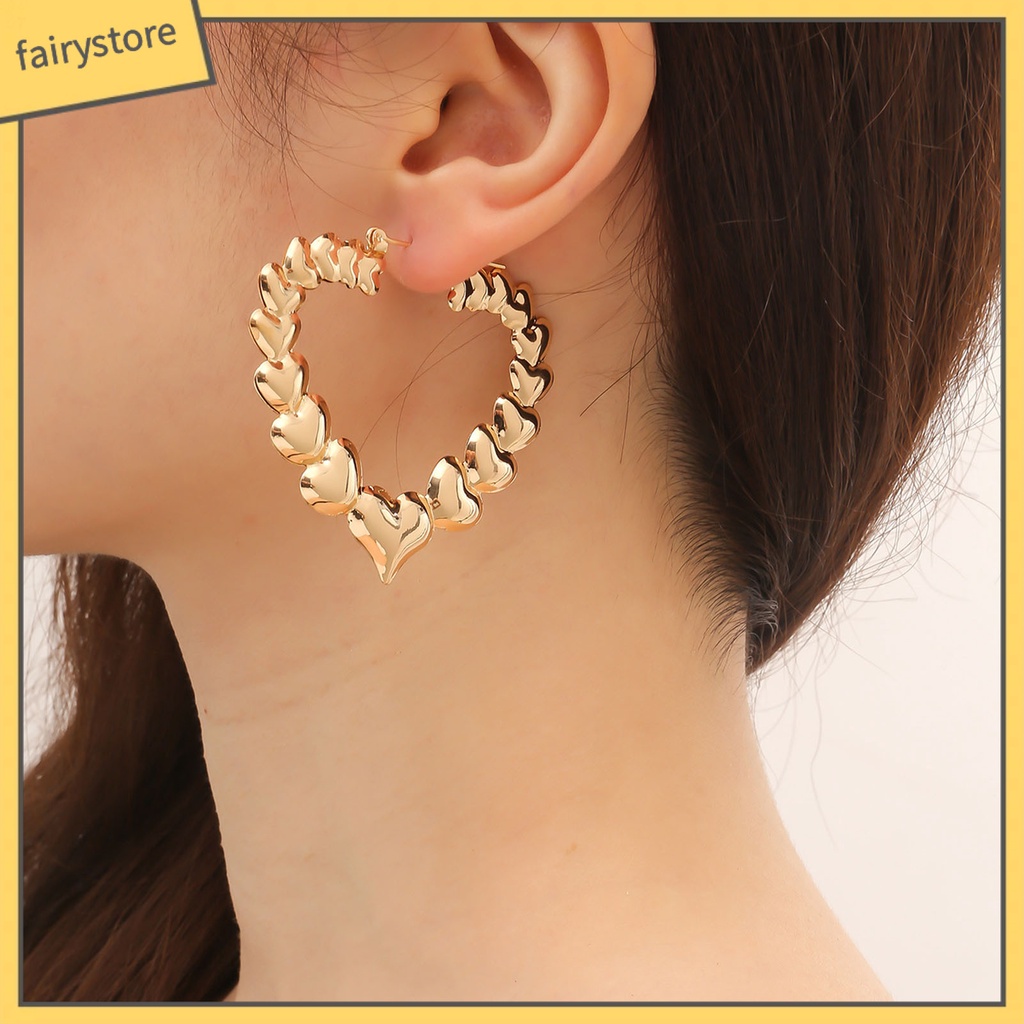 1 Cặp Bông Tai Hình Trái Tim Mạ Màu Trơn Phong Cách Cổ Điển Cho Nữ