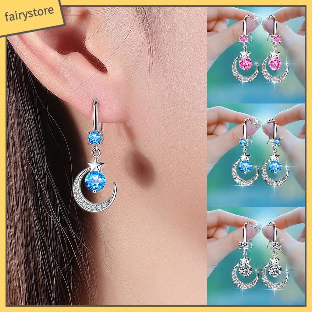 1 Đôi Bông Tai Hình Mặt Trăng Đính Đá Bằng Đồng Trang Nhã