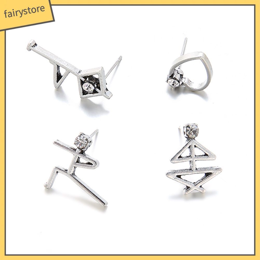 Set 4 Khuyên Tai Mô Hình Người Đính Đá Phong Cách Cổ Điển Dành Cho Nữ