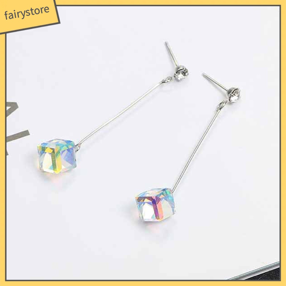 Bông Tai Hình Khối Trong Suốt Đính Đá Thời Trang Dành Cho Nữ