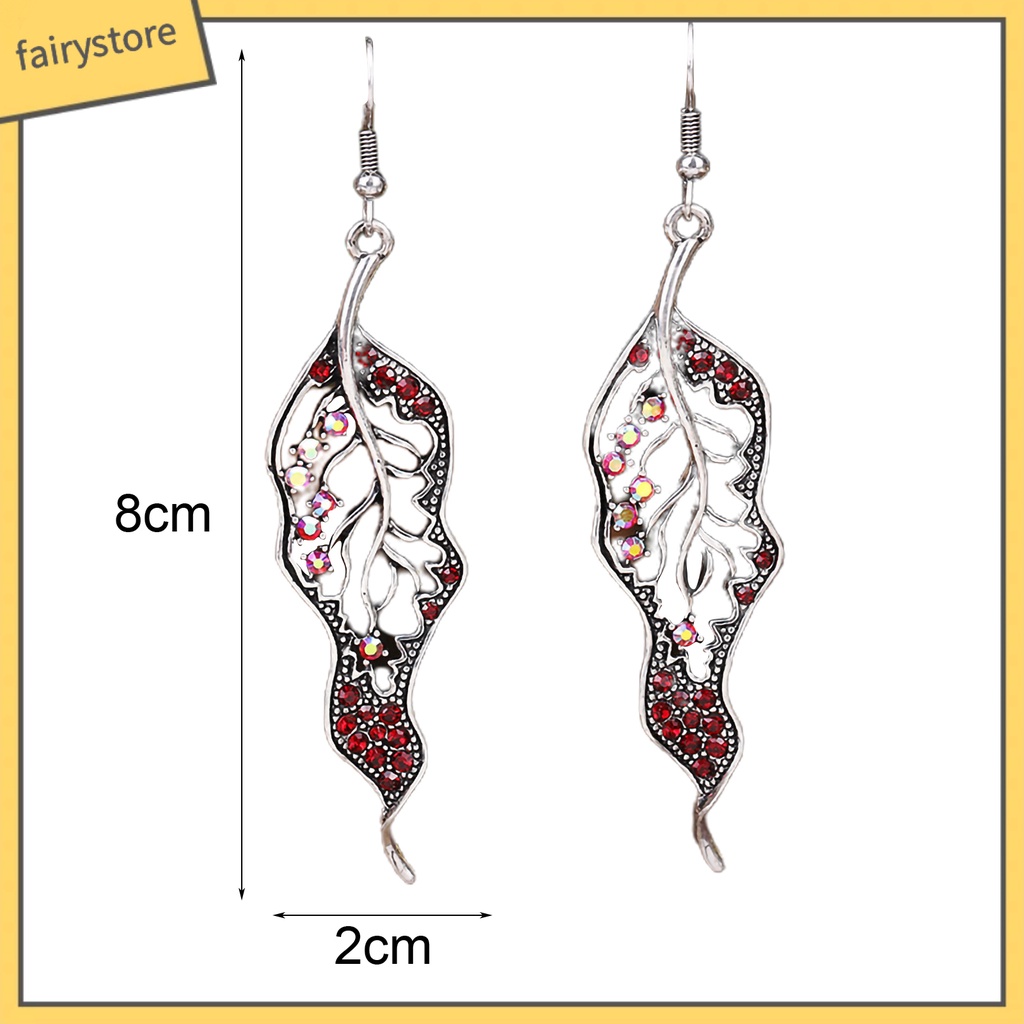 1 Đôi Bông Tai Hình Chiếc Lá Đính Đá Sáng Tạo Dành Cho Nữ