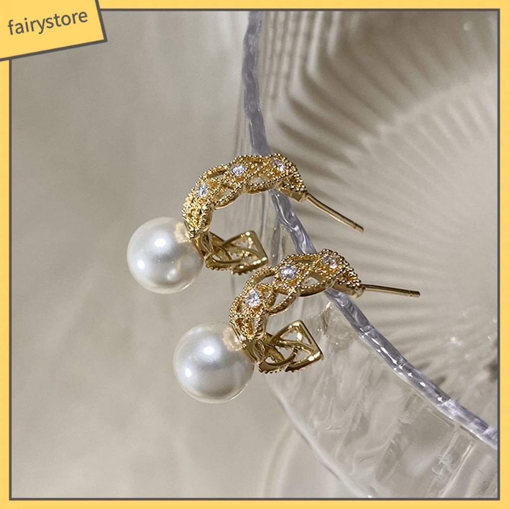 1 Đôi Bông Tai Tròn Rỗng Đính Ngọc Trai Giả Lấp Lánh Thời Trang Dự Tiệc Dành Cho Nữ