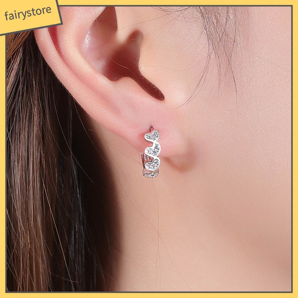 Bông Tai Hình Trái Tim Đính Đá Zircon Thời Trang Dành Cho Nữ