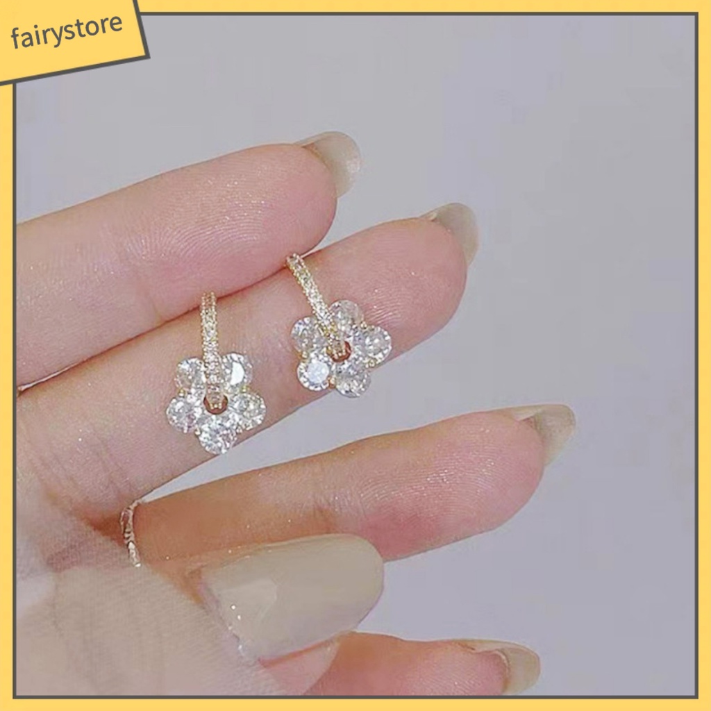 1 Đôi Bông Tai Hình Hoa Đính Ngọc Trai Giả Phong Cách Pháp