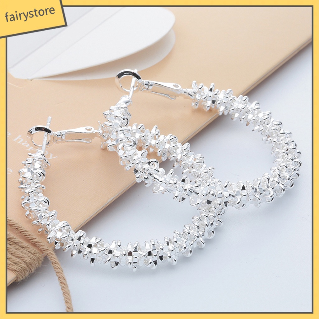 Bông Tai Mạ Bạc Dạng Vòng Chống Gỉ Sét Thời Trang Dự Tiệc Cho Nữ