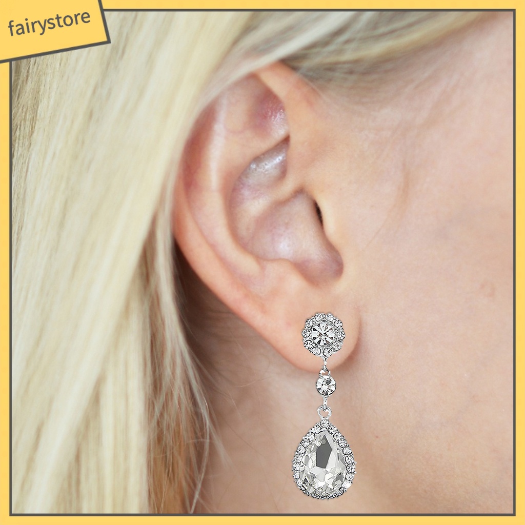 Bông Tai Giọt Nước Đính Đá Sang Trọng Cho Nữ