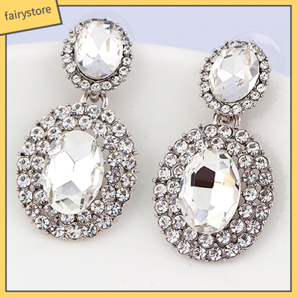 1 Đôi Bông Tai Đính Đá Hình Oval Phong Cách Cổ Điển Sang Trọng