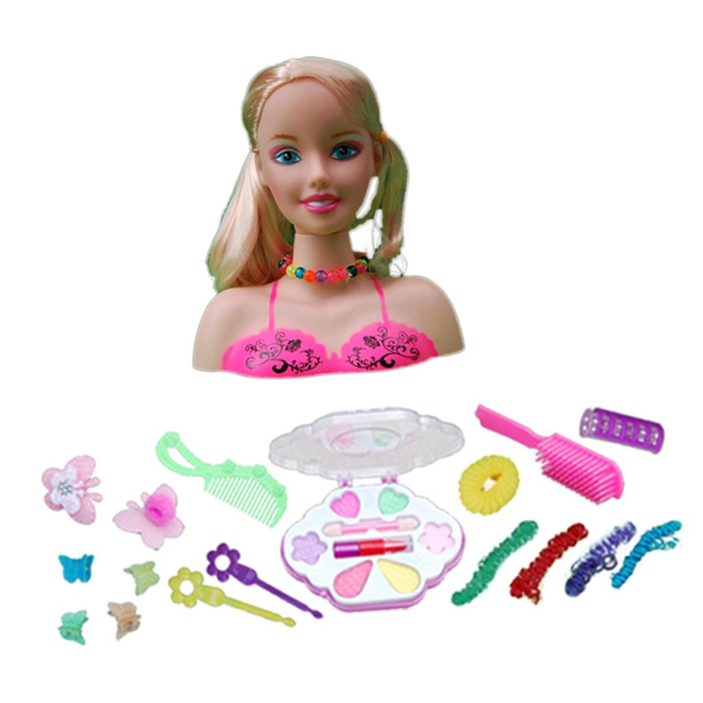 (runbu) Bộ Trang Điểm Búp Bê Với Đầu Tạo Kiểu Tóc Và Phụ Kiện Tóc Vàng