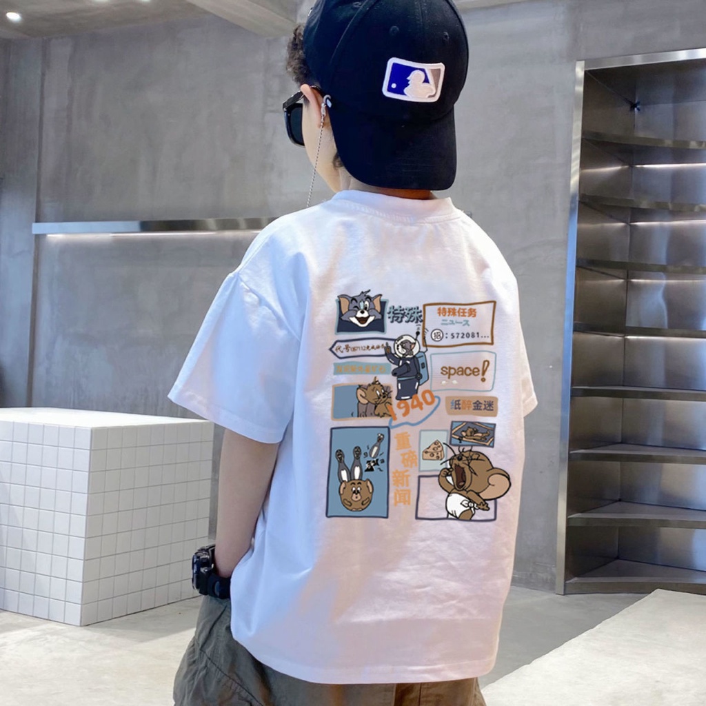 Áo Thun Baby Tee 100% Cotton Tay Ngắn Cổ Tròn Dáng Rộng In Hình Thời Trang Cho Bé 2-14 Tuổi