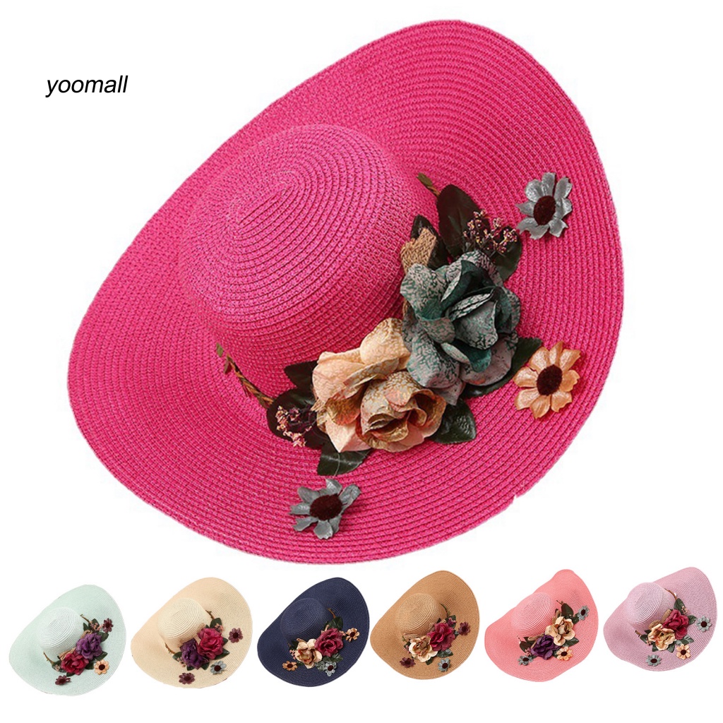 Mũ Rộng Vành Đính Hoa Nhiều Màu Sắc Có Thể Điều Chỉnh Thời Trang