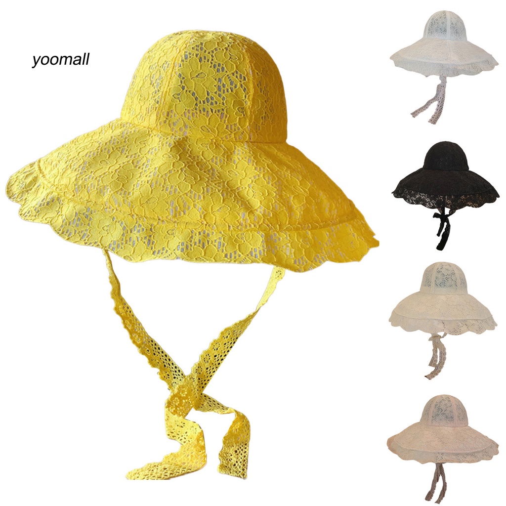 Mũ Rộng Vành Phối Ren Thoáng Khí Chống Tia UV Màu Sắc Ngọt Ngào Dành Cho Nữ
