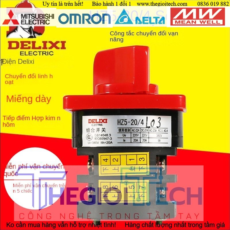 Công Tắc Đa Năng Delixi HZ5-20/4 L01 L02 L03 M05 M08 Công Tắc Kết Hợp Hai Bánh Răng - HZ5-10/1.7 L02