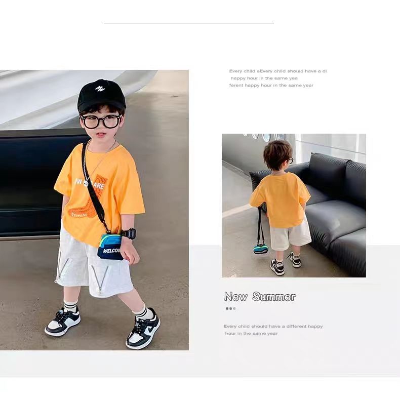 Áo Thun Tay Ngắn Cổ Tròn Dáng Rộng Phong Cách Hàn Quốc Thời Trang Mùa Hè Cho Bé Trai