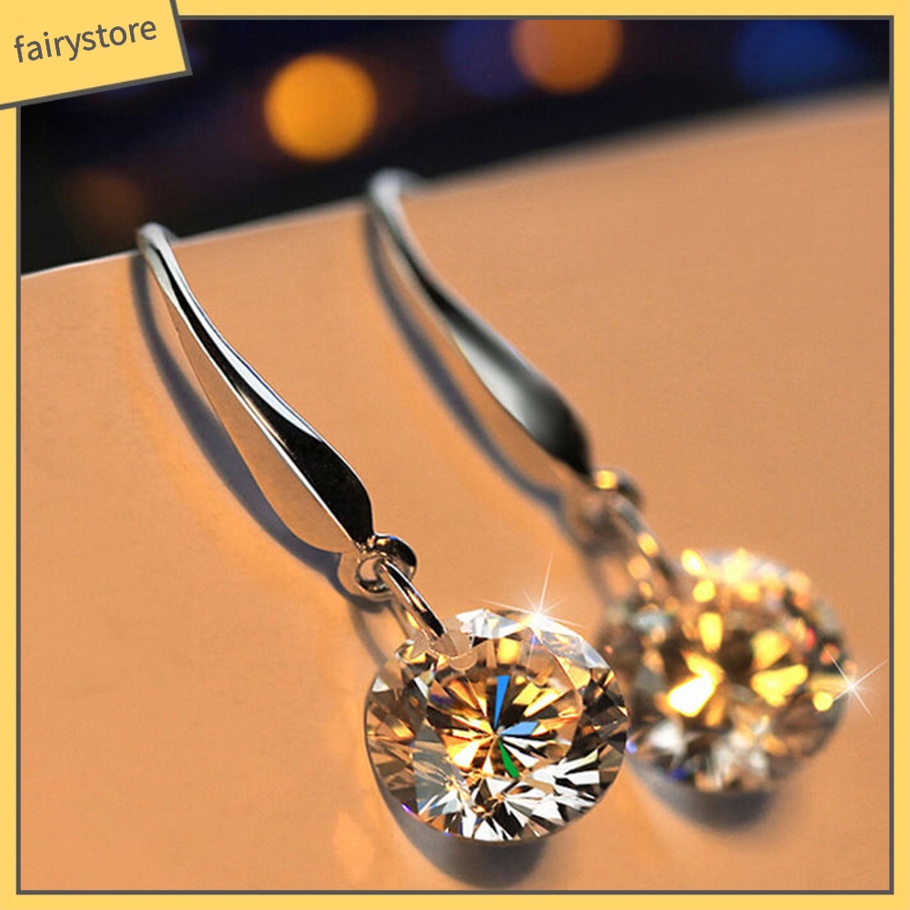 Khuyên Tai Tròn Mạ Bạc Đính Đá Zircon Thanh Lịch Thời Trang Cho Nữ