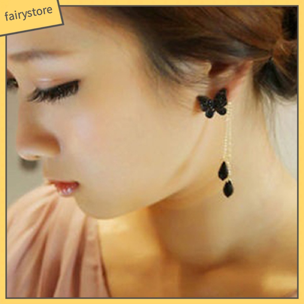 Bông Tai Dáng Dài Hình Bướm Bằng Hợp Kim Phong Cách Vintage Dành Cho Nữ