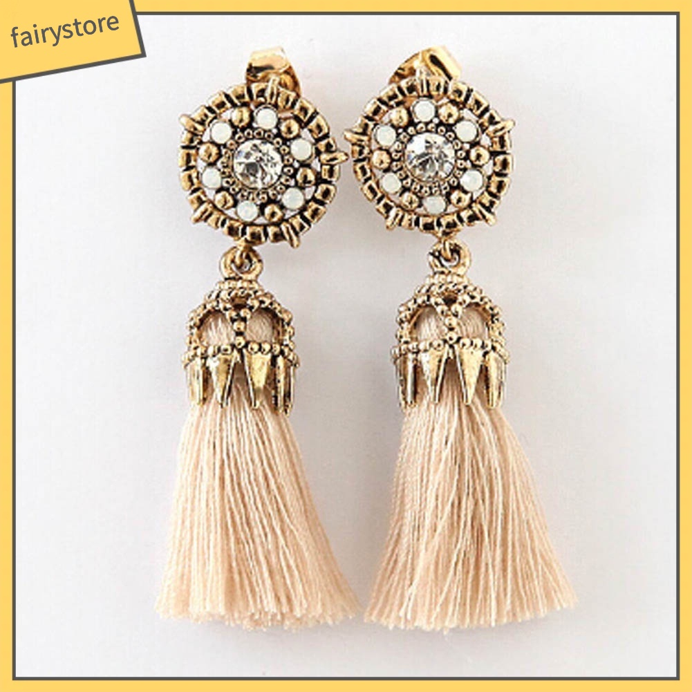 Bông Tai Dài Đính Đá Thời Trang Vintage Cho Nữ