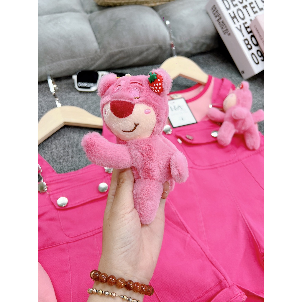 SIZE ĐẠI 8-40KG: Bộ yếm kaki +áo hồng (kèm gấu tùy mẫu) cực kute cho bé gái - BYHKG