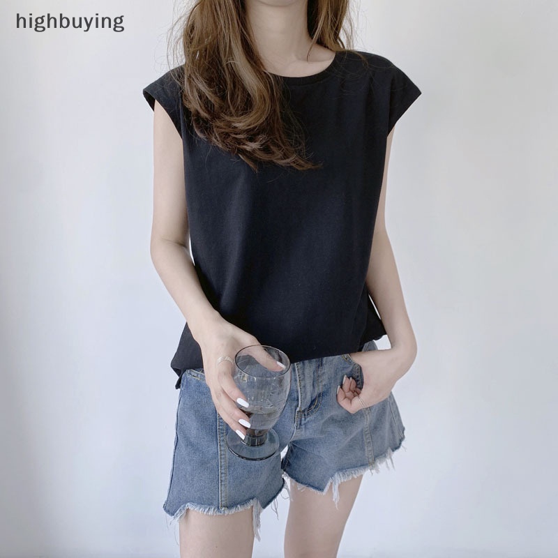 Áo Thun Sát Nách Cổ Tròn Dáng Rộng Màu Trơn Thời Trang Cho Nữ