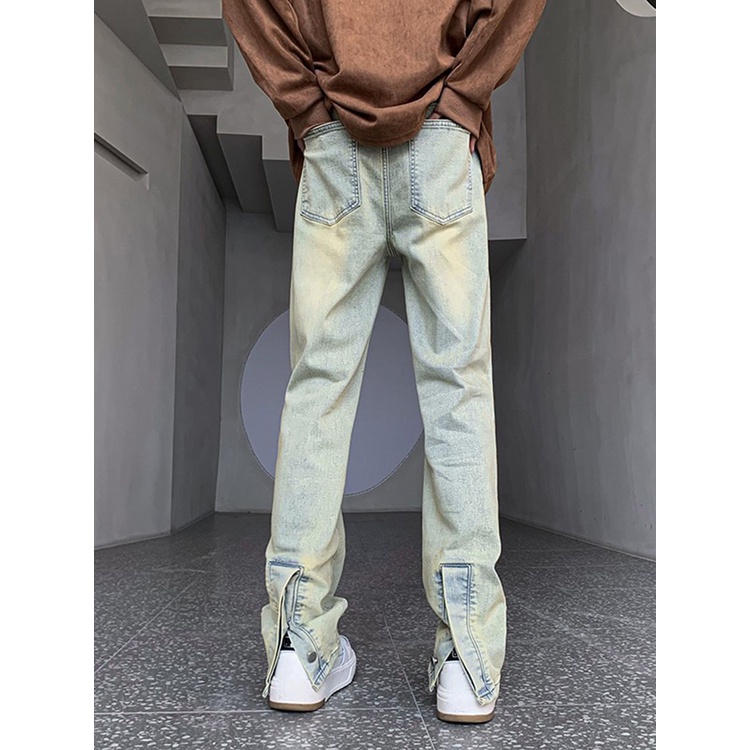 Quần Jean Ống Đứng Phối Khóa Kéo Phong Cách Đường Phố Mỹ Cá Tính Cho Nam